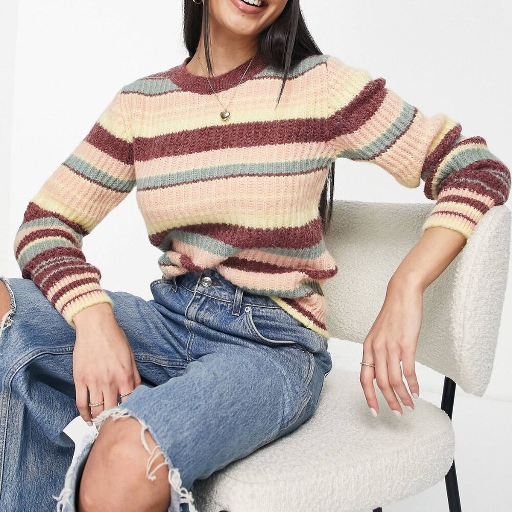 JDY Striped Crewneck Sweater M Burgundy Pink‎